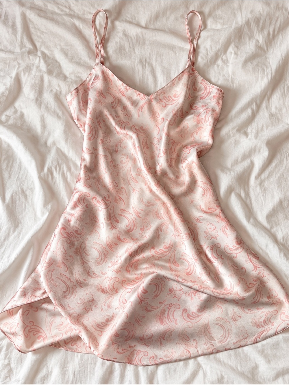 Pink Paisley Satin Slip Dress with Adjustable Straps